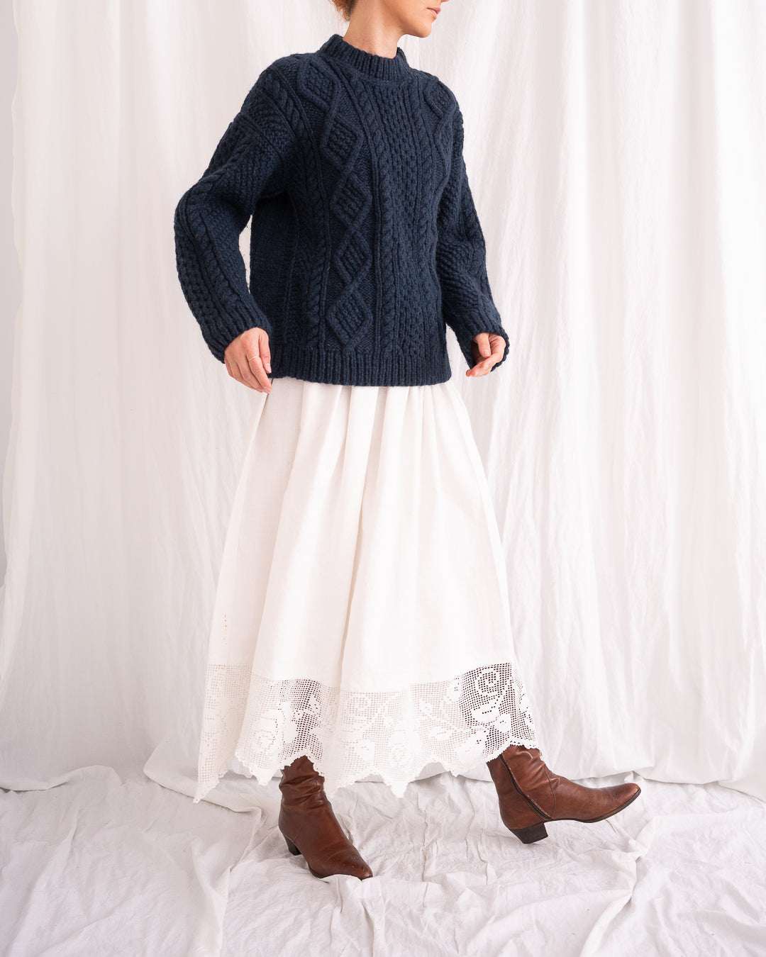 Aran Bleumarine Pullover