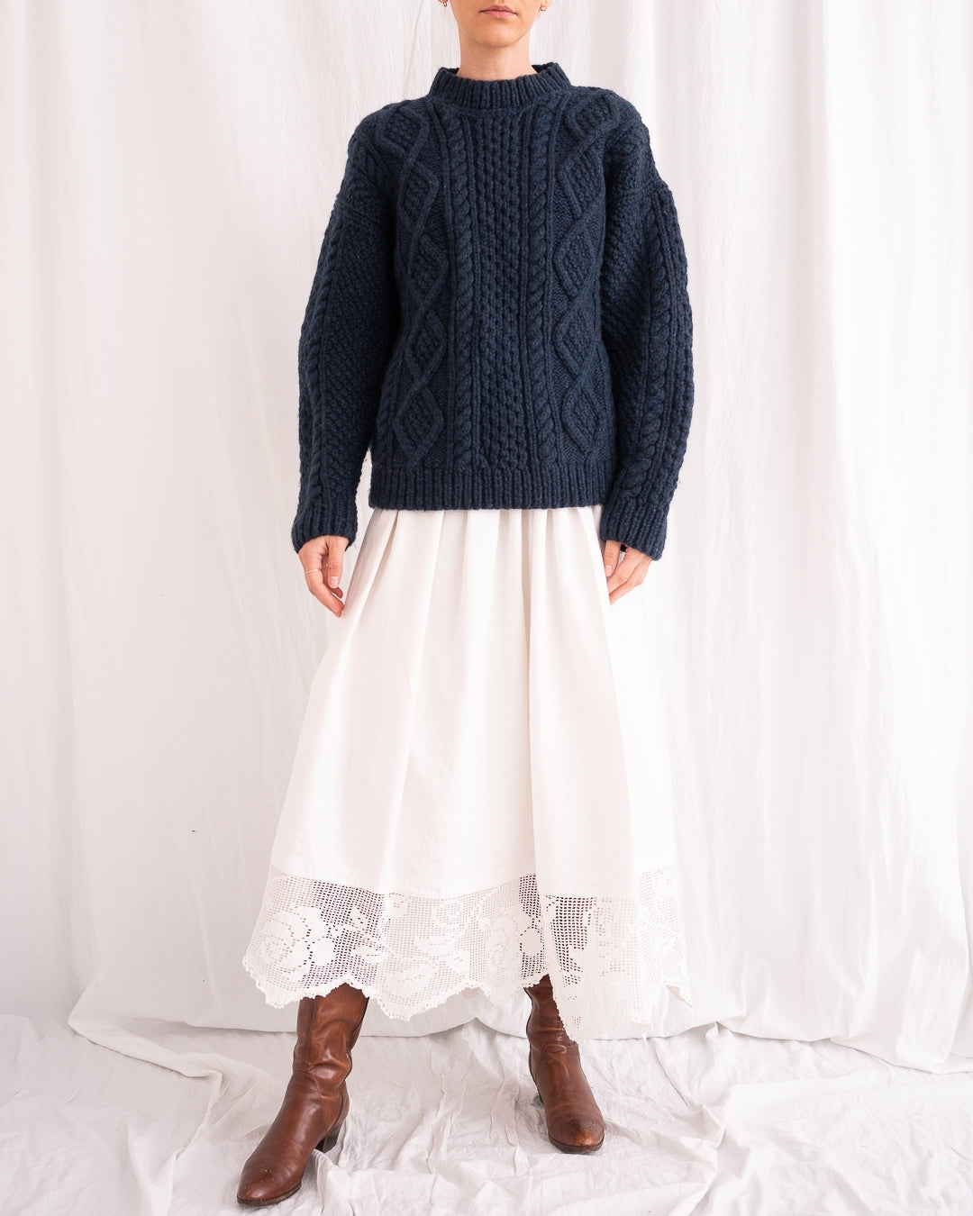 Aran Bleumarine Pullover